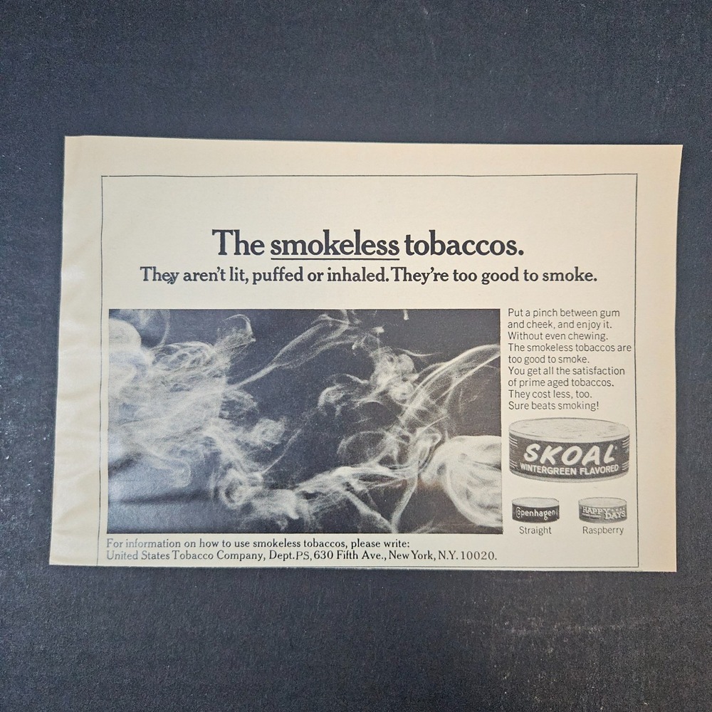 1969 Skoal Smokeless Tobacco Dip Vintage Print Ad Copenhagen Happy Days New York